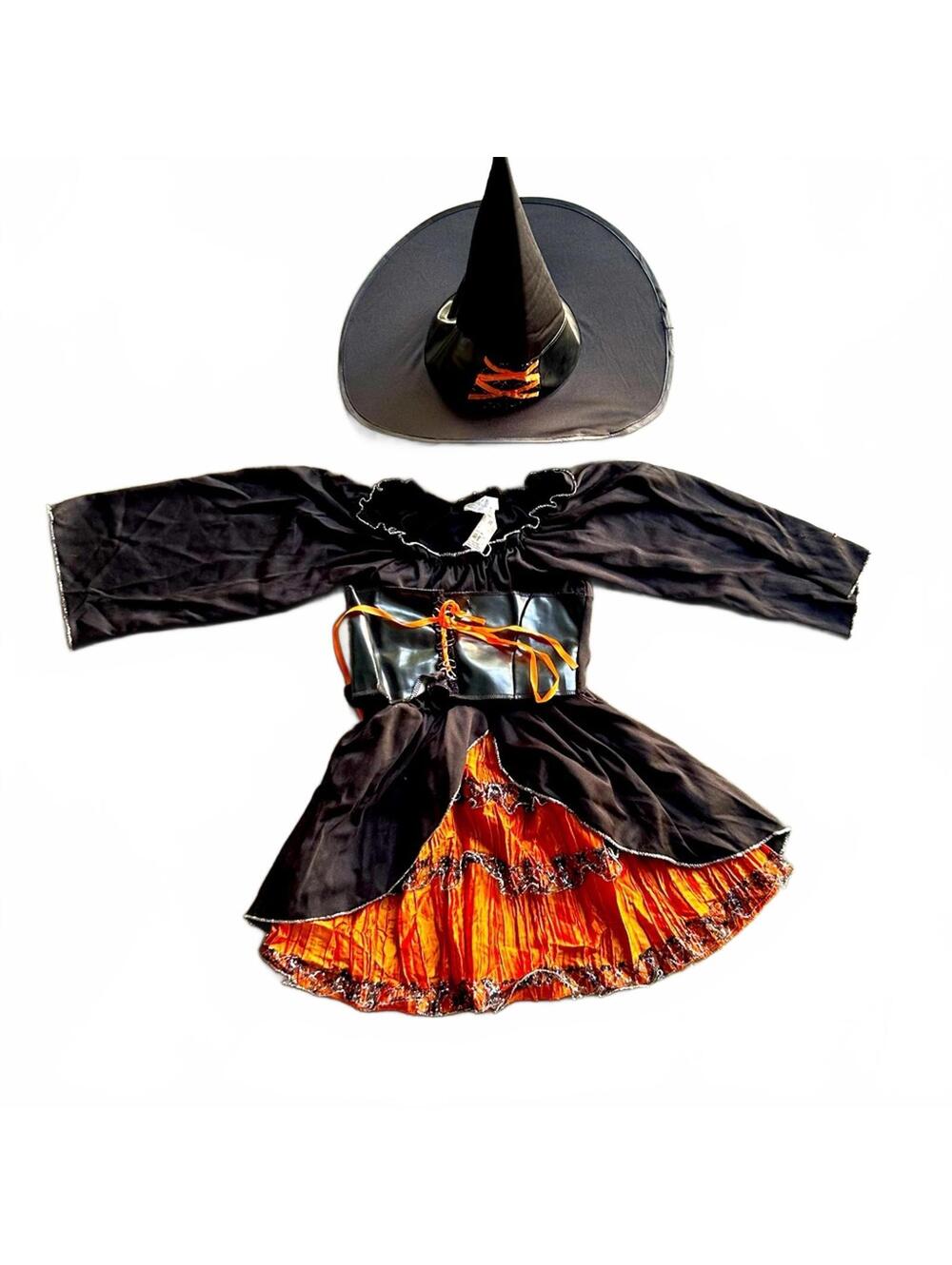 Halloween Adorable Black & Orange Witch Costume with Hat | Girls Size 4-6X
